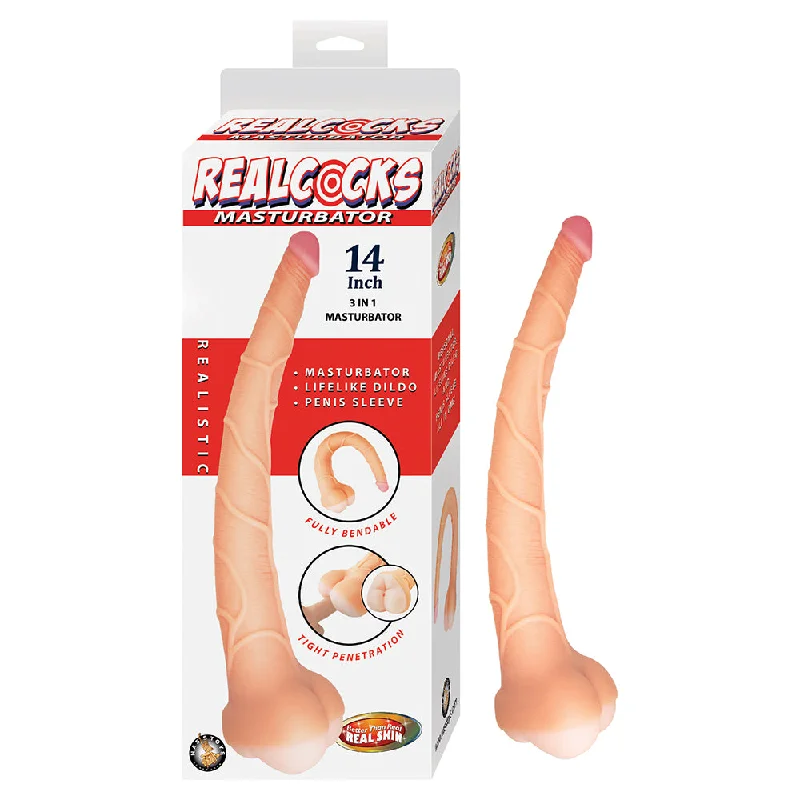 how-to-restore-penis-energy-Realcocks Masturbator 14 in. 3-in-1 Dildo, Sleeve & Stroker Beige