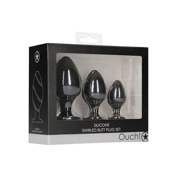 anal toys for easy bliss-Shots Ouch Swirled Butt Plug Set - Black