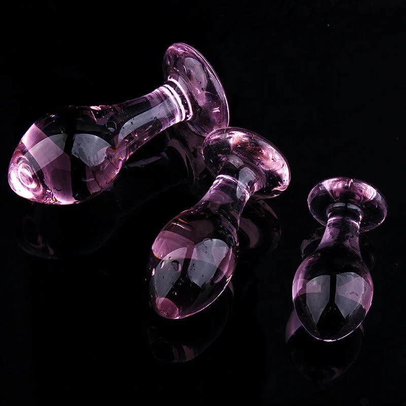 anal toys with quad vibes-Transparent Crystal Glass Pink Anal Plug For Masturbation