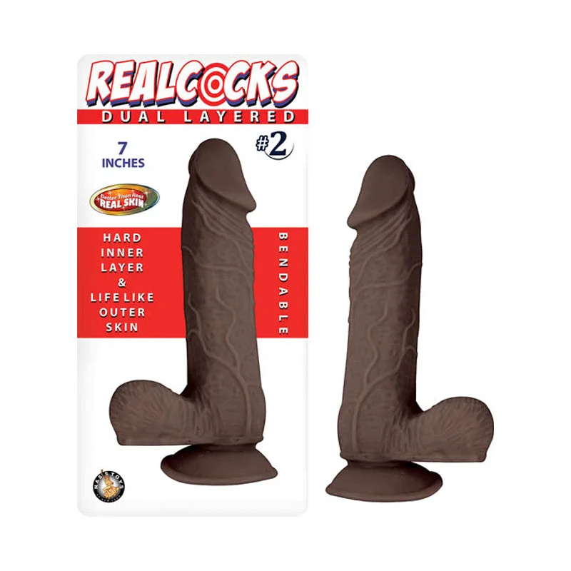 cock ring neat design-Realcocks Dual Layered #2 7in Dark Brown