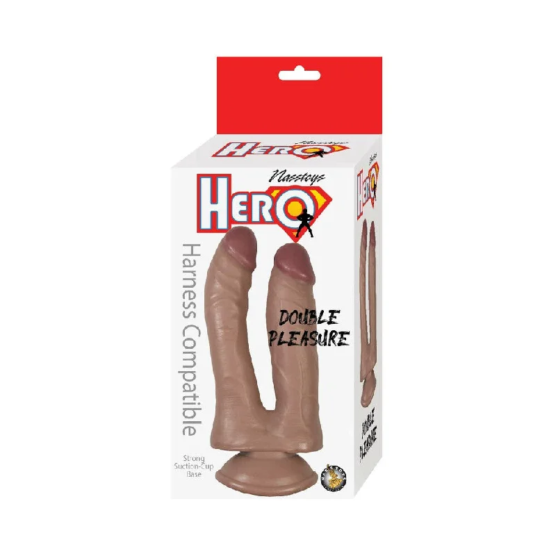 penis-sensitivity-enhancement-tools-Hero Double Pleasure Double Dildo Silicone Brown