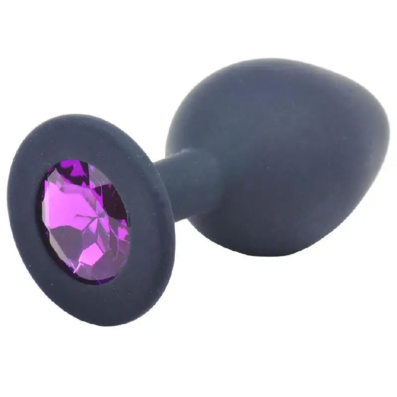 cock ring trendy design-3-inch Silicone Black Medium Jewelled Butt Plug with Diamond Base