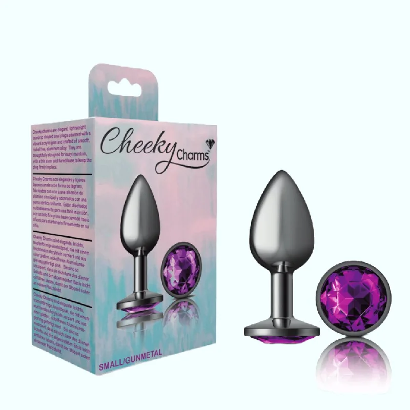 anal toys with orbiting beads-Cheeky Charms Gunmetal Small Metal Butt Plug - Round- Shaped Deep Purple