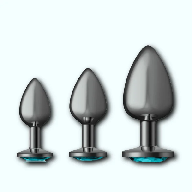 anal toys for faint pleasure-Cheeky Charms Metal Butt Plug Gunmetal Anal Trainer Kit - Teal