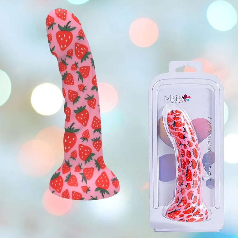 anal toys with wavy shapes-Maia Juci Strawberry Themed Suction Dong 7"