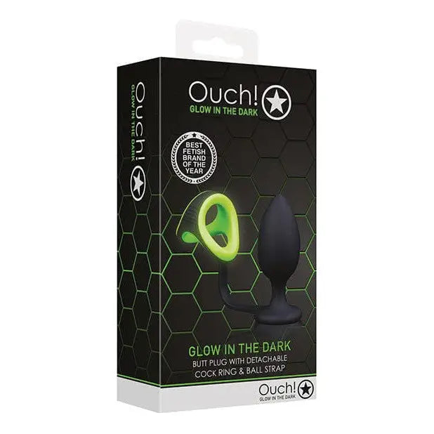 anal toys for close vibes-Shots Ouch Butt Plug W/cock Ring & Ball Strap - Glow In The Dark