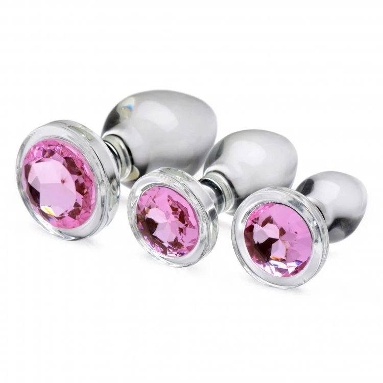 anal toys for shared intimacy-XR Pink Gem Glass Anal Plug Set