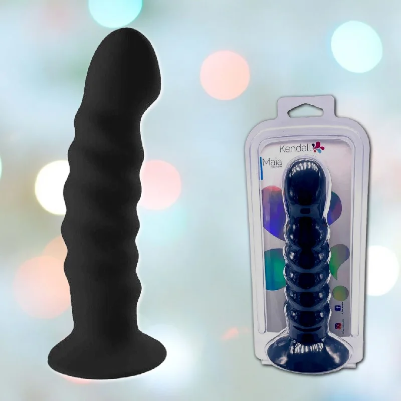 anal toys with twirling beads-Maia 'Kendall' 8" Silicone Dildo - Black