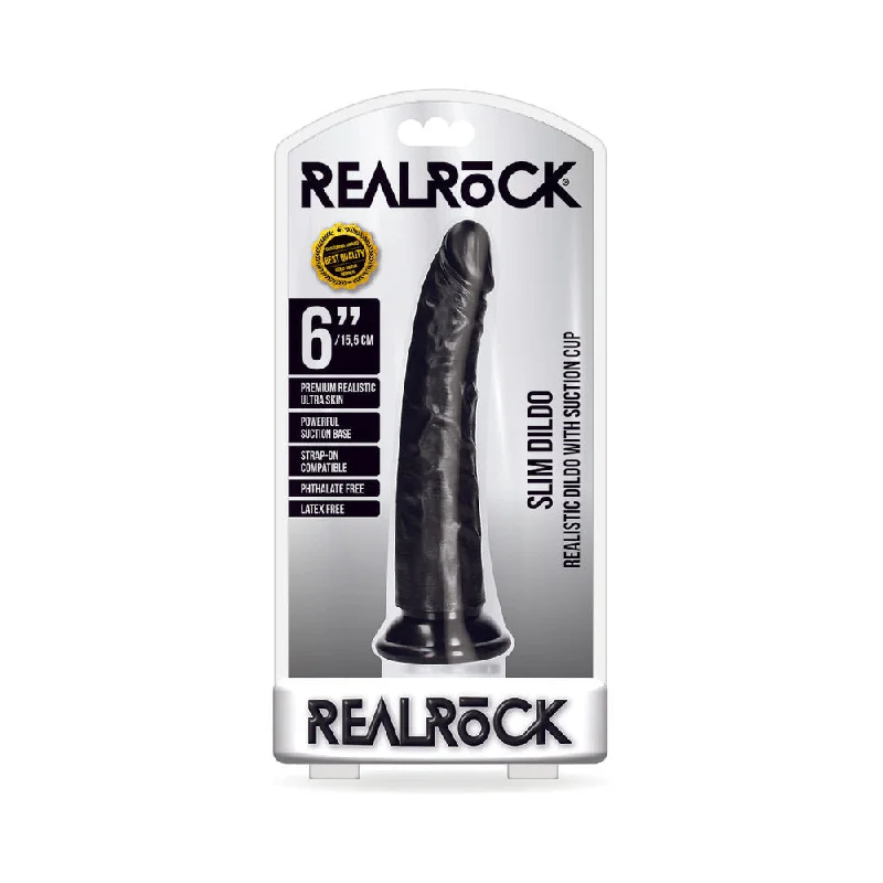 balconette bra black-Dildo-fertile-Realrock Slim Realistic Dildo With Suction Cup 6 In. Black