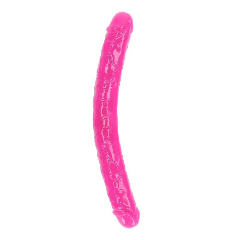 penis-massage-for-wellness-RealRock Glow in the Dark Double Dong 15 in. Dual-Ended Dildo Neon Pink