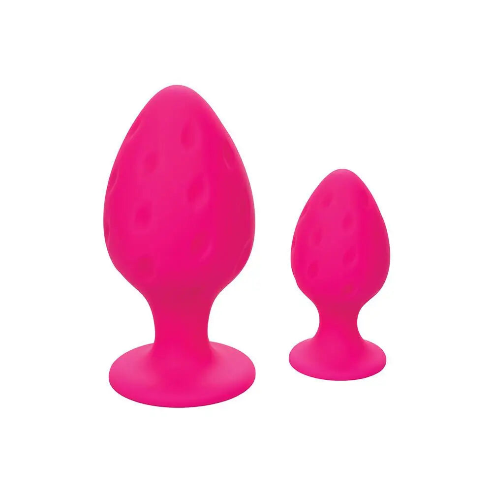 cock ring subtle design-California Exotic Silicone Pink Butt Plug Set with Suction Cup