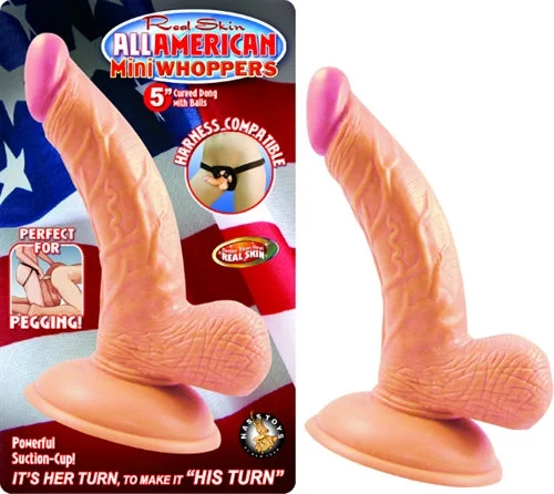 penis-size-truths-revealed-All American Mini Whoppers 5-Inch Curved Dong With Balls-Flesh