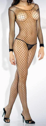 sexy gangster costume-Lycra Net Open Crotch Bodystocking - Black