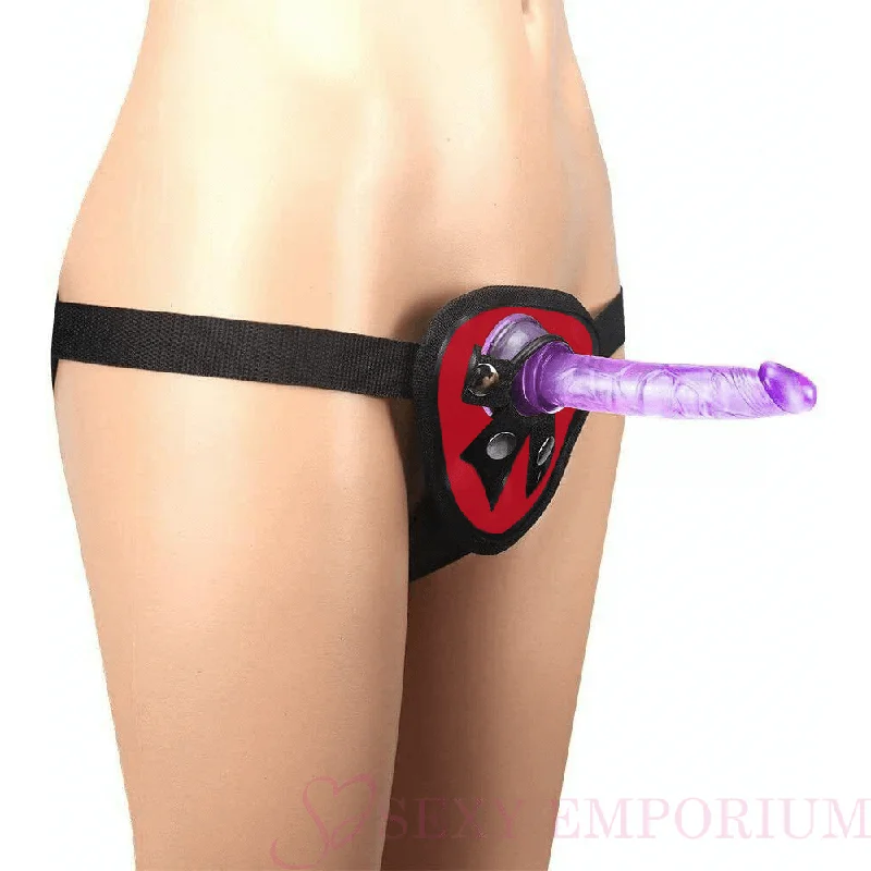 anal toys with dual vibes-Purple Anal Starter Strap-On Dildo with Red Harness