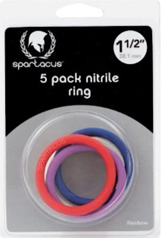 cock ring fine fit-Spartacus ''Rainbow'' C/rings 5-Pk 1.5''