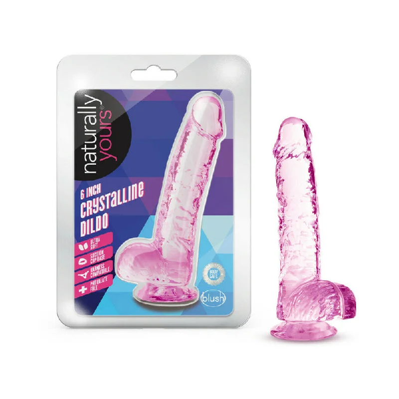 coral satin lingerie-Dildo-hissing-Naturally Yours Crystalline Dildo 6 In. Rose