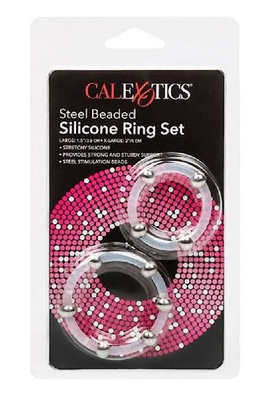 cock ring rugged finish-Calex ''Steel Beaded'' Sil/Cockring Set