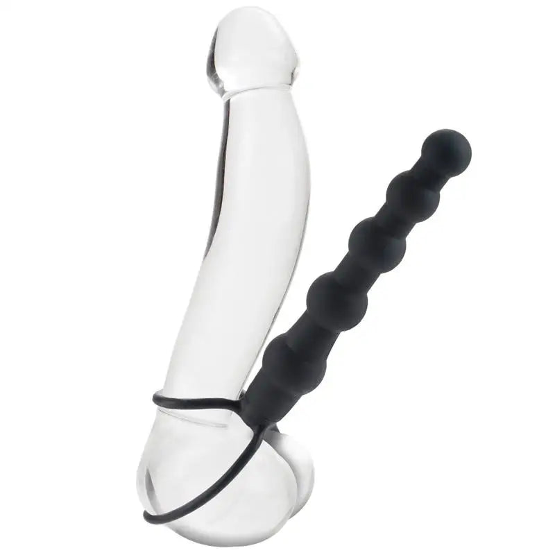 anal toys with satin edges-6-inch Colt Silicone Black Bendable Strap on Dildo and Anal Beads