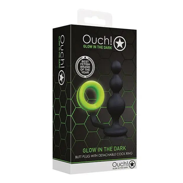 anal toys for odd play-Shots Ouch Beads Butt Plug W/cock Ring - Glow In The Dark