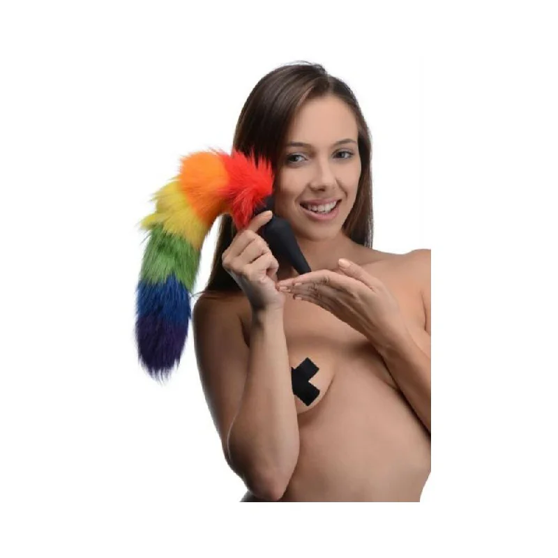 cock ring duo fit-Tailz Rainbow Tail Silicone Butt Plug