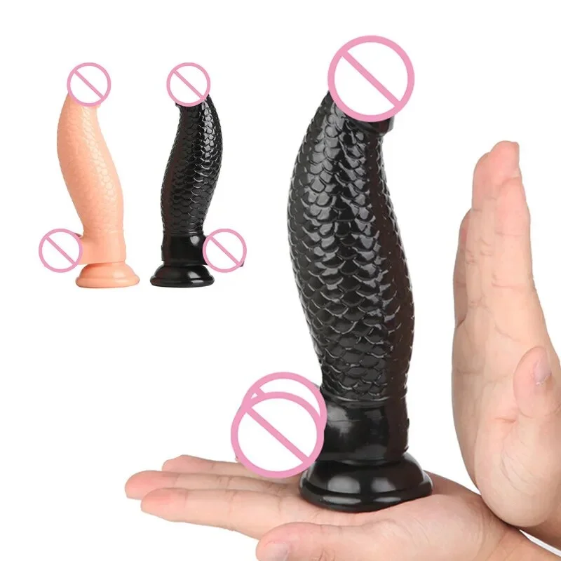 anal toys with fuzzy tip-Fish Scale Animal Dildo With Suction Cup Adult Sex Toys For Women Dildo Male Artificial Penis Dick Female Masturbator Anal Toys