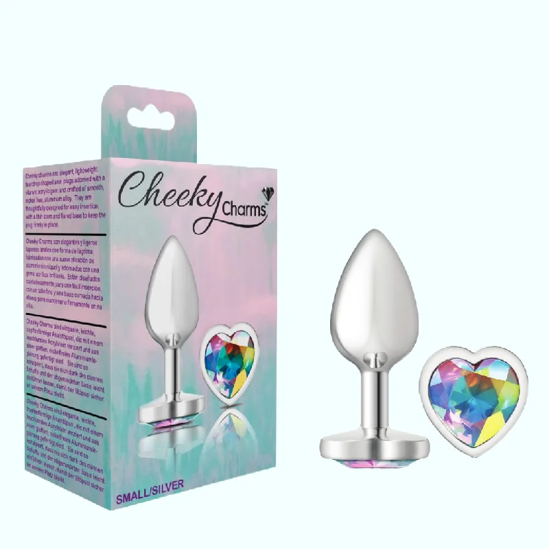 anal toys with sticky texture-Cheeky Charms Silver Small Metal Butt Plug - Heart-Shaped Clear