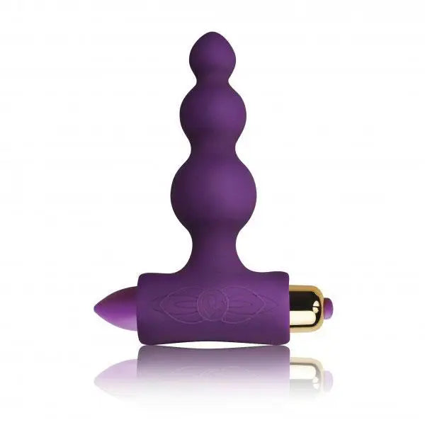 cock ring duo texture-Rocks off Silicone Purple Ribbed Butt Plug with 7-functions