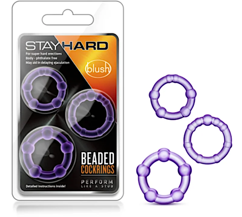 cock ring power finish-Stay Hard ''Beaded'' Cockrings -Purple