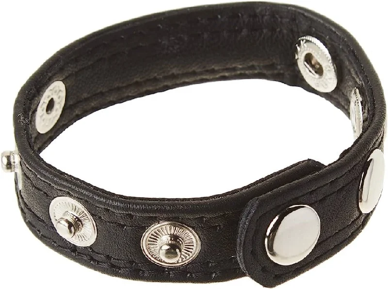 cock ring added grip-Black Leather ''Speed Snap'' C Ring -Bulk