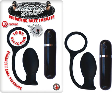 anal toys with full reach-Mack Tuff Vibrating Butt Thriller Silicone Multispeed Cock Ring And Anal Plug (Black)