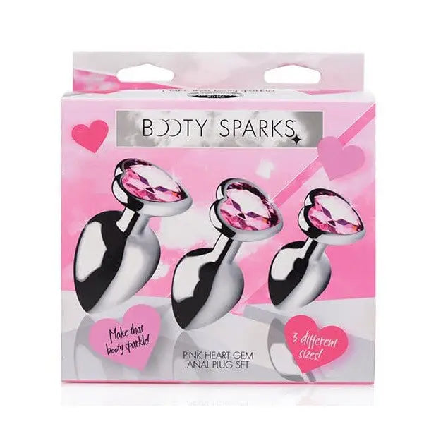 anal toys with rubber finish-Booty Sparks Pink Heart Gem Anal Plug Set