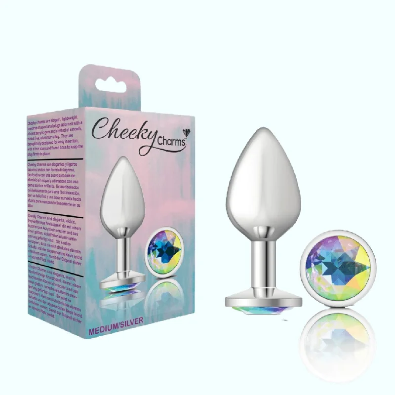 anal toys for tight vibes-Cheeky Charms Silver Medium Metal Butt Plug Round-Shaped Clear