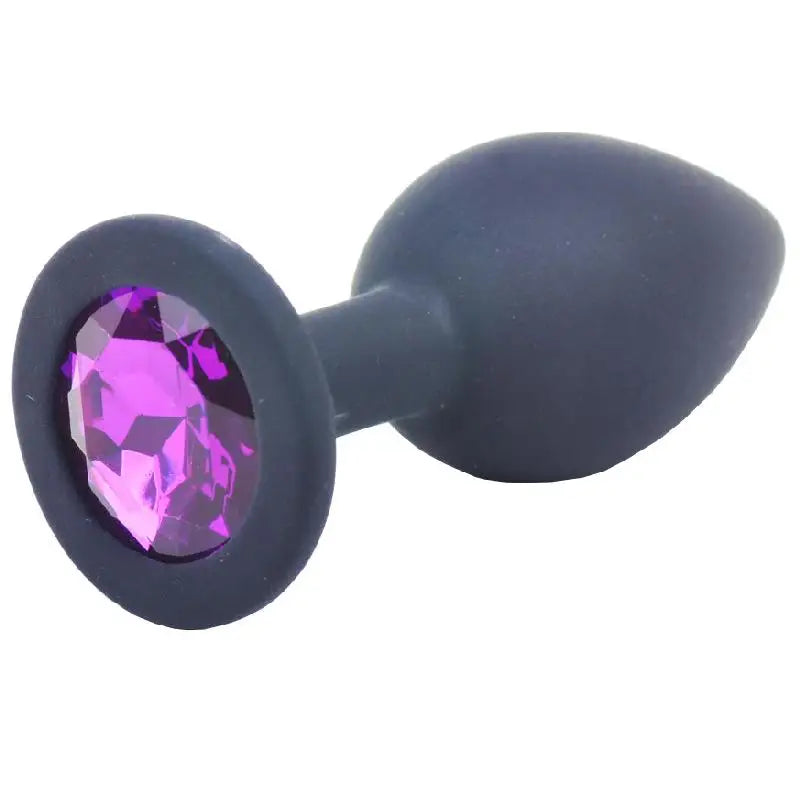 cock ring tough design-2.8-inch Silicone Black Small Jewelled Butt Plug with Diamond Base