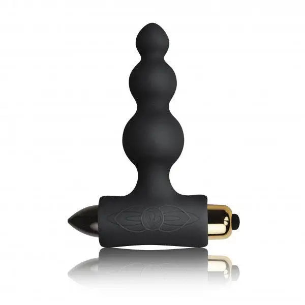 cock ring rugged design-Rocks off Silicone Black Ribbed Butt Plug with 7-functions