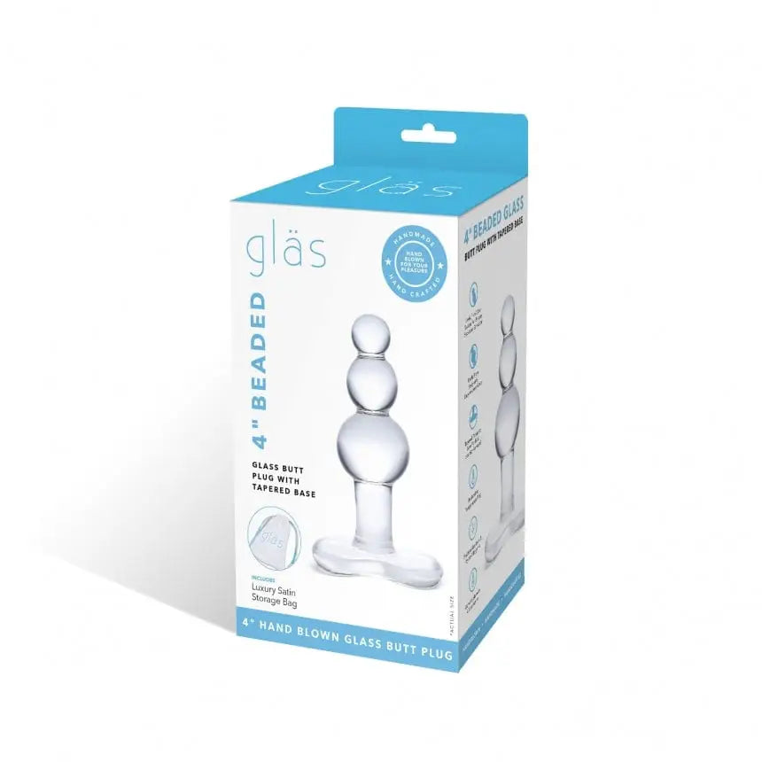 anal toys with low hum-Glas 4 Beaded Glass Butt Plug W/ Tapered Base "