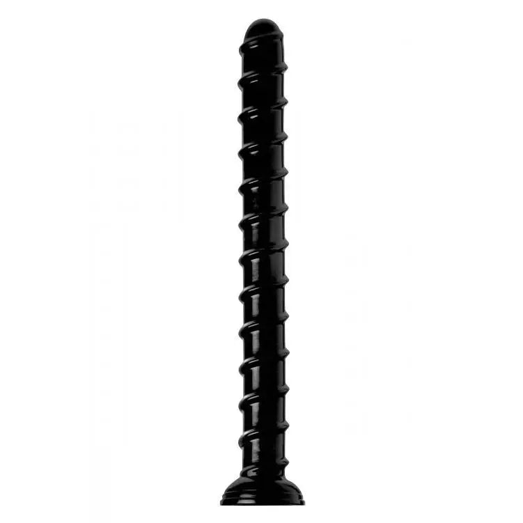 anal toys for tender stretching-19-inch Black Anal Dildo with Swirled Texture Shaft and Suction Base