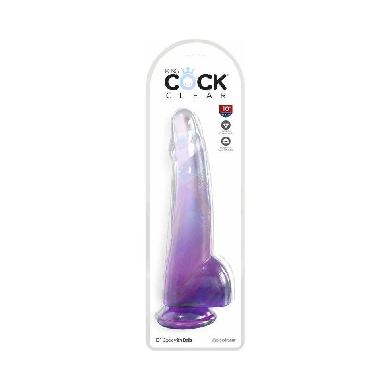 cock ring private design-King Cock Clear with Balls 10inPurple