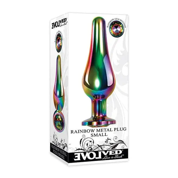 anal toys with small tip-Evolved Rainbow Metal Butt Plug with Jewel in Base