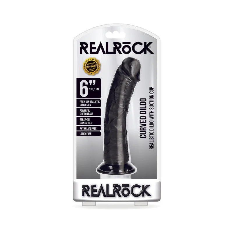 kinky harness lingerie-Dildo-thriving-Realrock Curved Realistic Dildo With Suction Cup 6 In. Chocolate