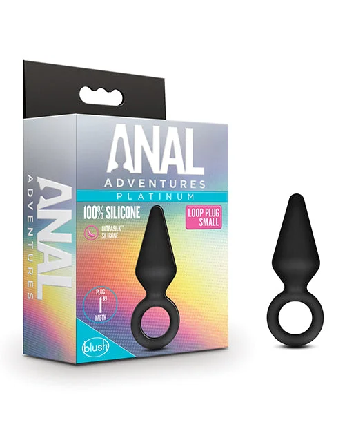 anal toys with chrome finish-Blush Anal Adventures Platinum Silicone Loop Plug - Small Black