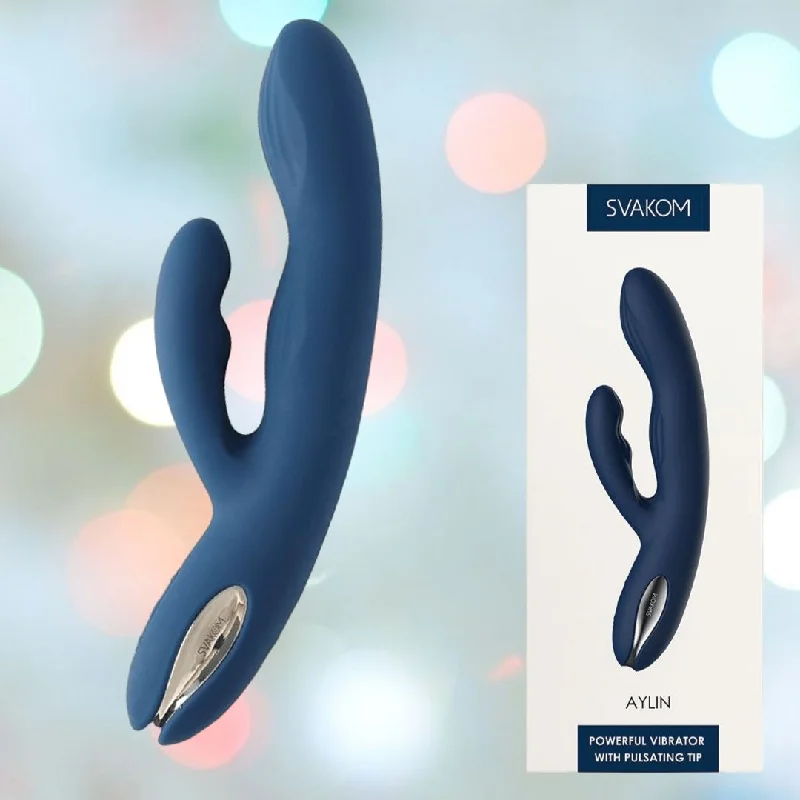 anal toys with gritty texture-Svakom Aylin Rabbit Vibrator - Dark Blue