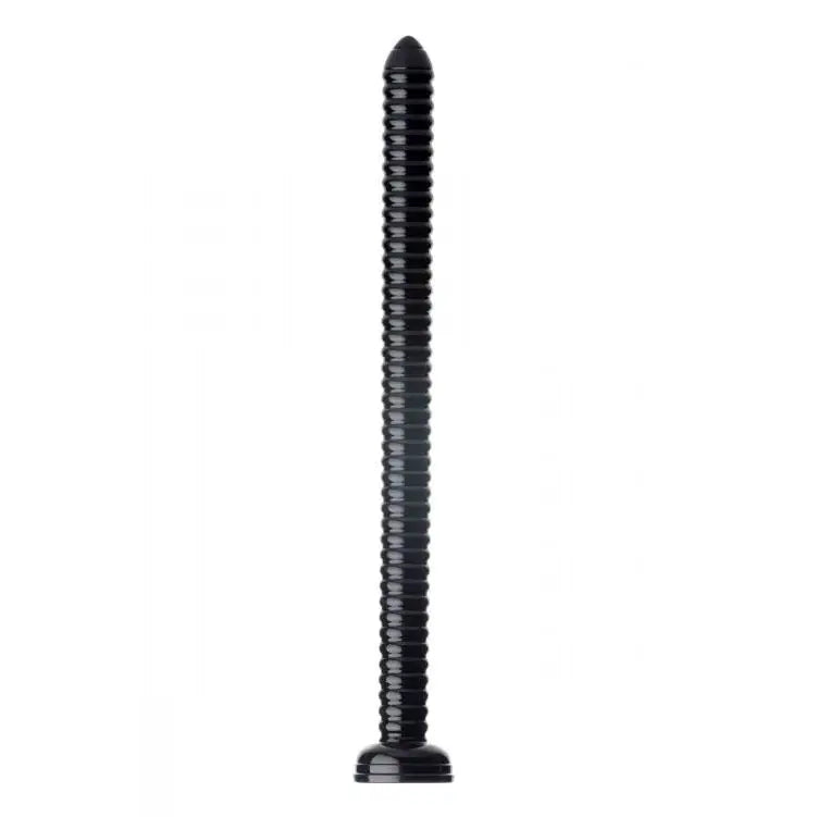 anal toys with intense motors-20-inch Black Anal Dildo with Swirled Texture Shaft and Suction Base