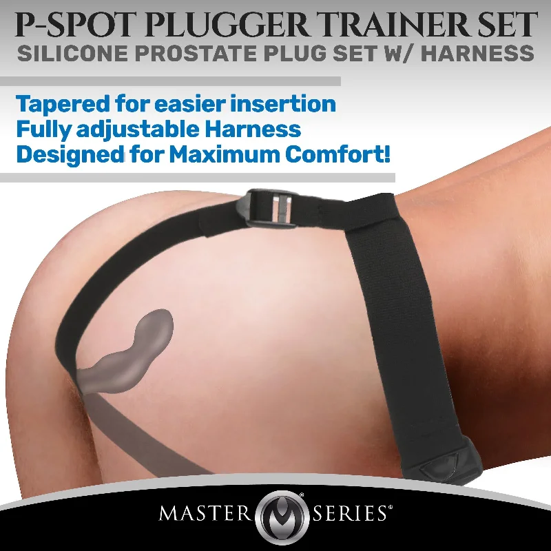 cock ring instant texture-P-Spot Plugger Trainer Set Silicone 3 Piece Prostate Plug Set with Harness