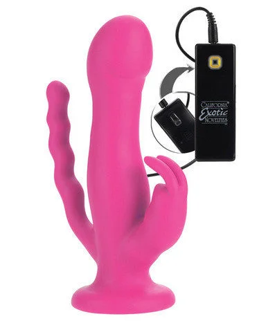 cock ring strong texture-10-Function Silicone Love Rider Triple Rider - Pink