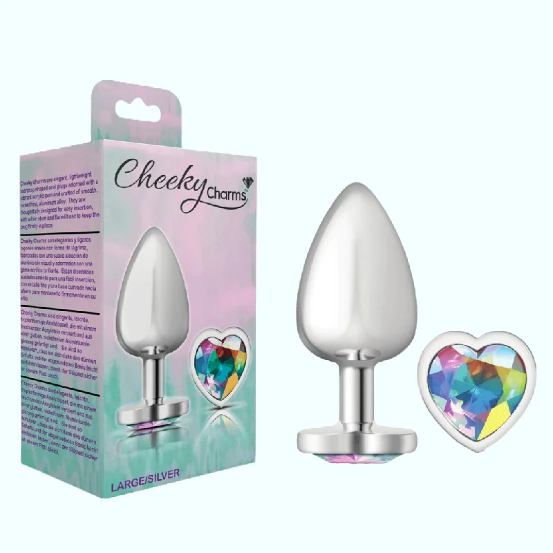 anal toys with micro base-Cheeky Charms Silver Large Metal Butt Plug - Heart-Shaped Clear