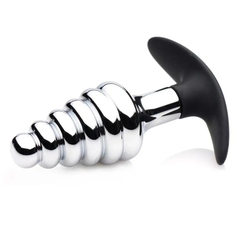 cock ring strong design-4.5-inch Master Series Metal and Silicone Ribbed Medium Butt Plug