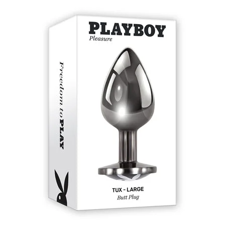 anal toys with round tip-Playboy Tux Large Metal Anal Plug Hematite