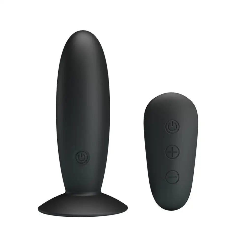 cock ring peak design-5-inch Silicone Black Rechargeable Vibrating Butt Plug with Remote