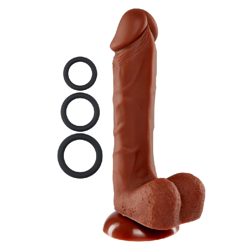 penis-exercise-programs-safe-Pro Sensual Premium Silicone 8 Inch Dong With 3  Cockrings - Brown