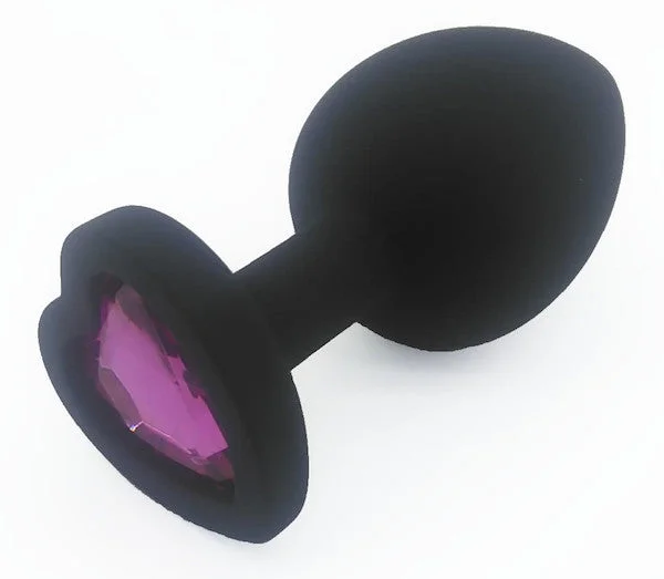 cock ring bespoke finish-Heart Shaped Black Silicone Butt Plug with Gem Large - Pink